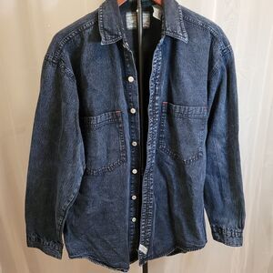 Vintage 90s Acid Wash Denim Shacket Oversized Boyfriend Utility Work Shirt S M